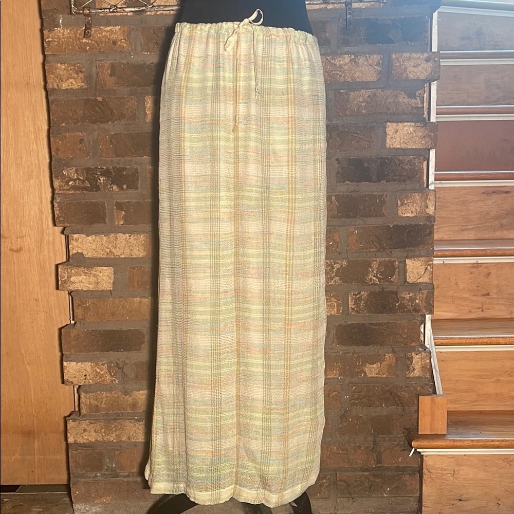ALEX New York Maxi Skirt Pastel: Pink, Yellow, Blue Plaid | Drawstring Waist L